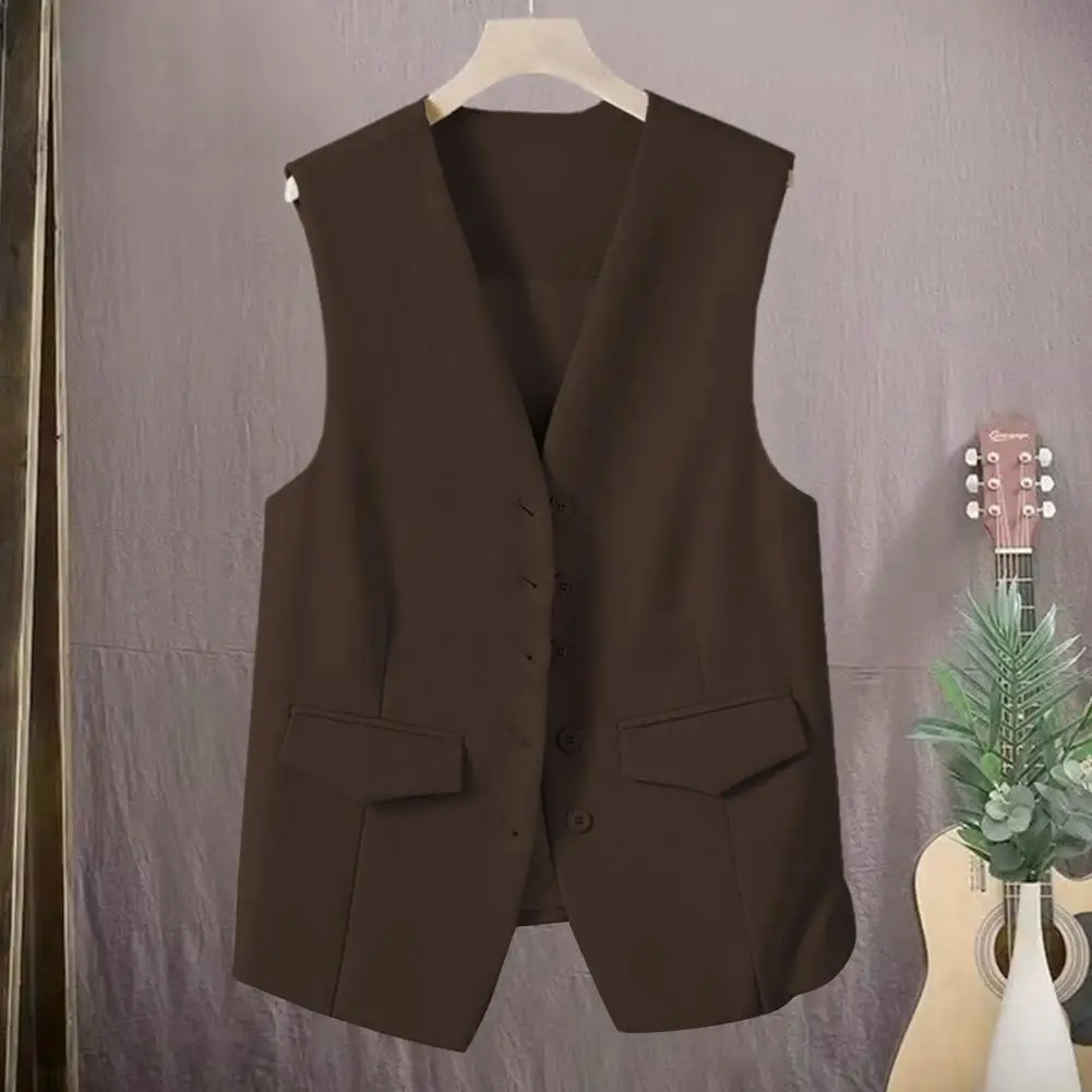 

Lady Office Wear Waistcoat Elegant Women's Single-breasted V Neck Waistcoat with Decorative Pockets Formal Business for Office