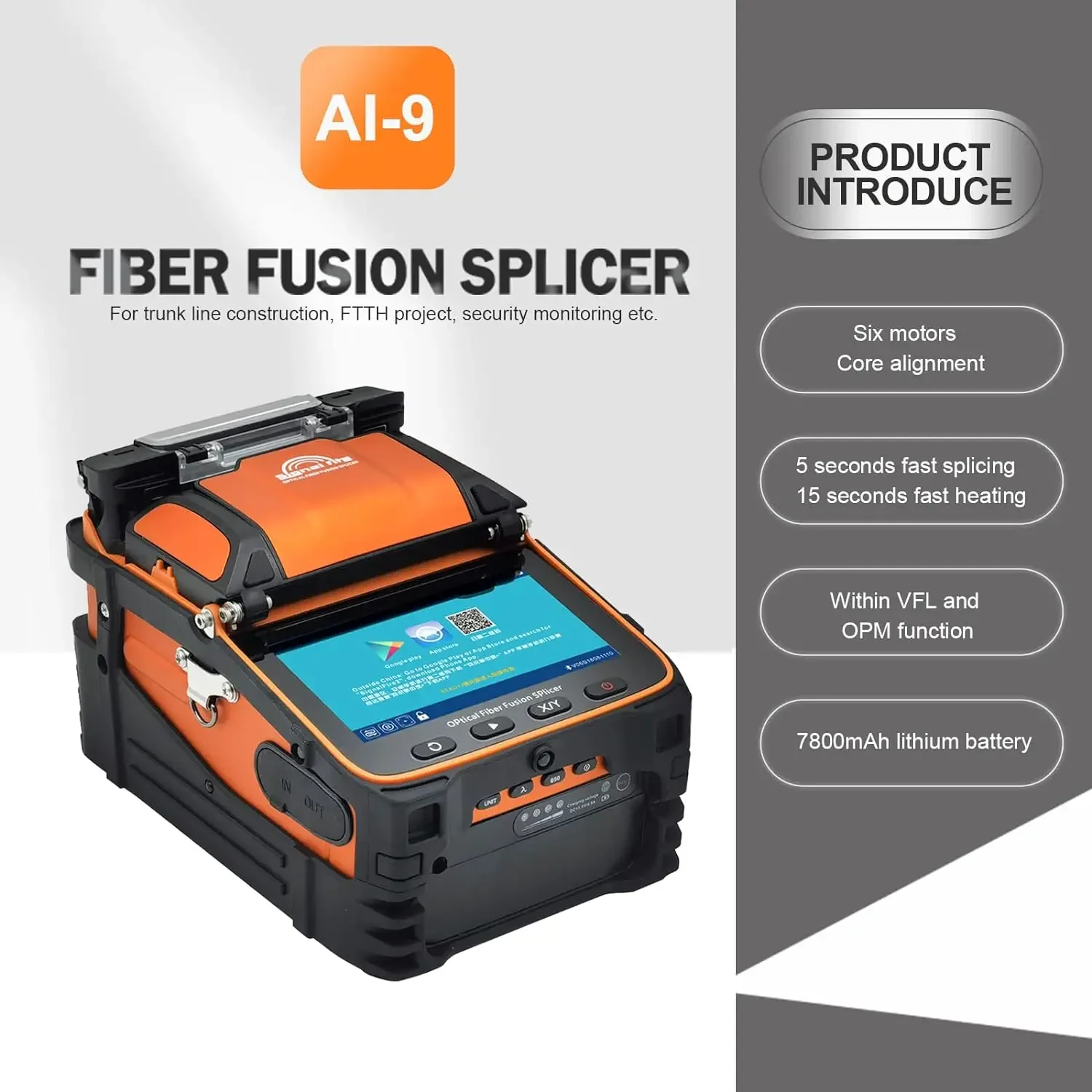 Fusion Splicer Machine Signalfire AI-9 AI-6Ap Fusion splicer Machine 6 motor 5S splicing machine VFL Optic power meter tool kits CE