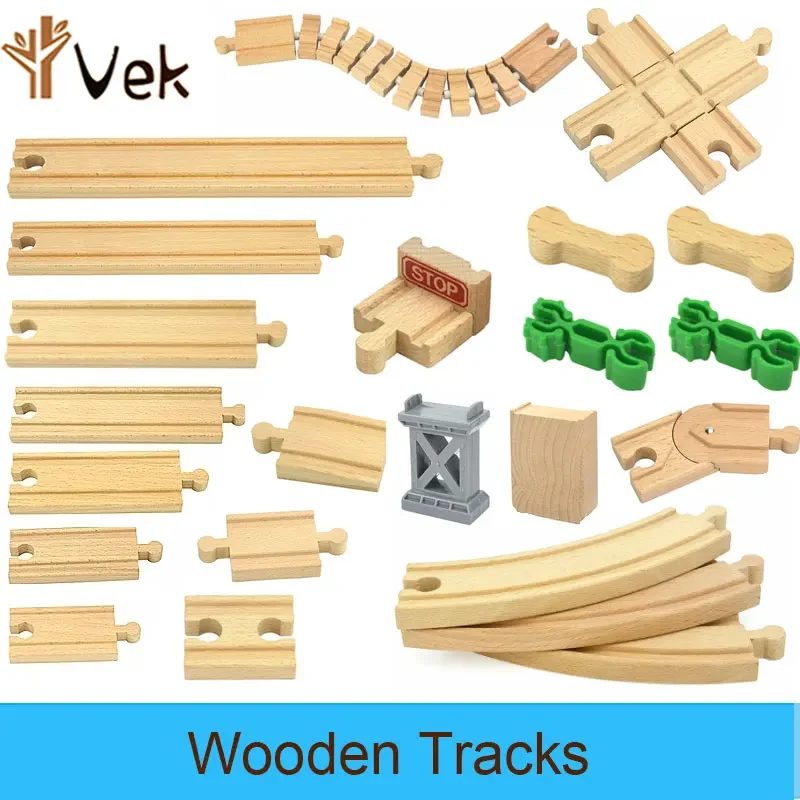 Wooden Tracks Railway Orbital Conversion Track Beech Wooden Train Track Rail Parts Fit Biro Educational Toys For Kids 3