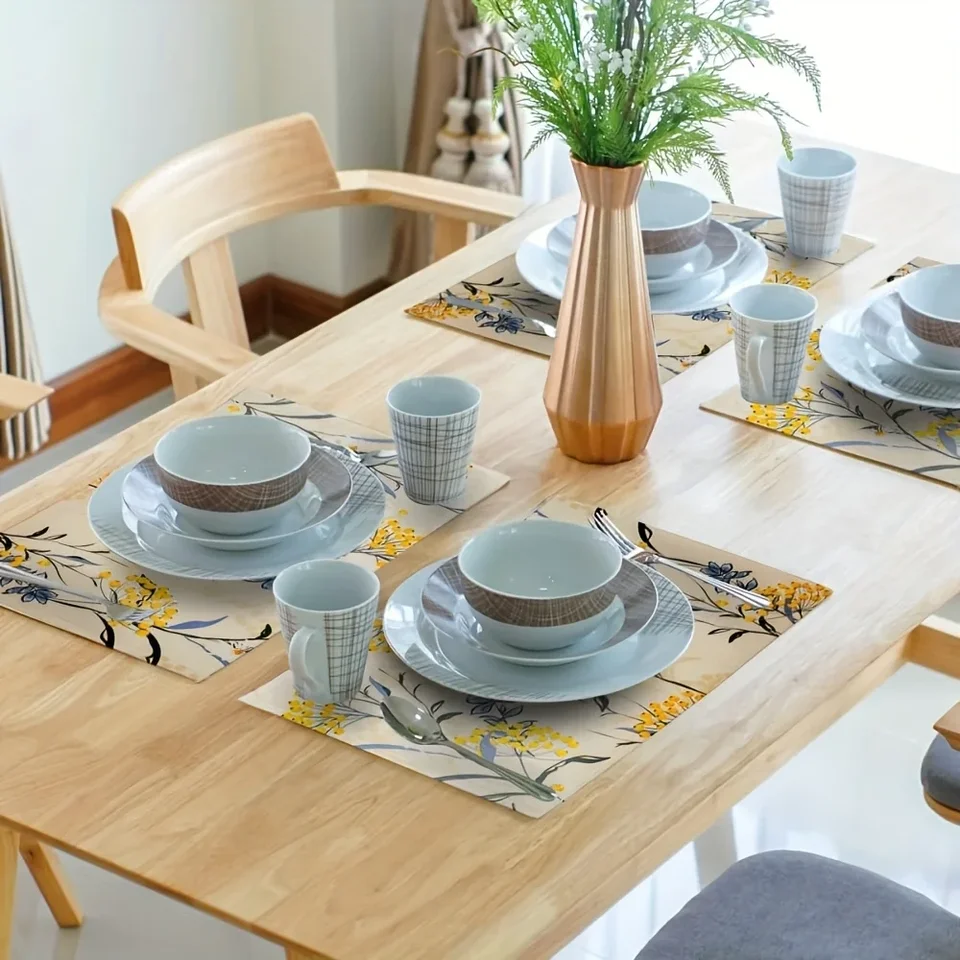 Set Di 6 Tovagliette In Lino Lavabili, 30x45 Cm, Con Motivi Floreali E Vegetali, Per Sala Da Pranzo - 2