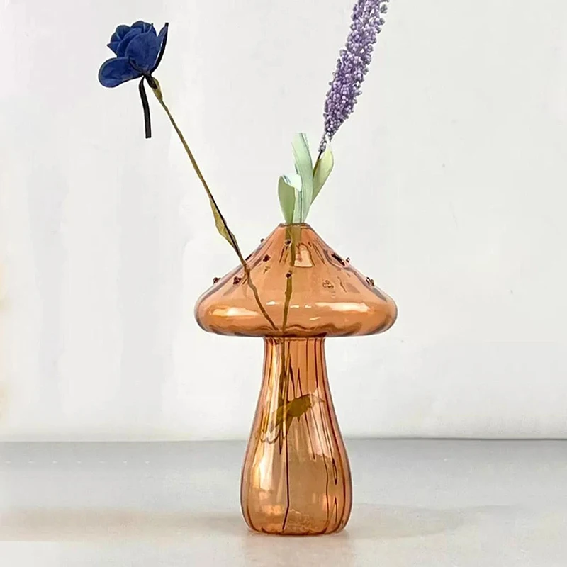Mushroom Glass Vase Creative Plant Hydroponic Vase Home Art Transparent Aromatherapy Bottle Small Vase Table Flower Decoration