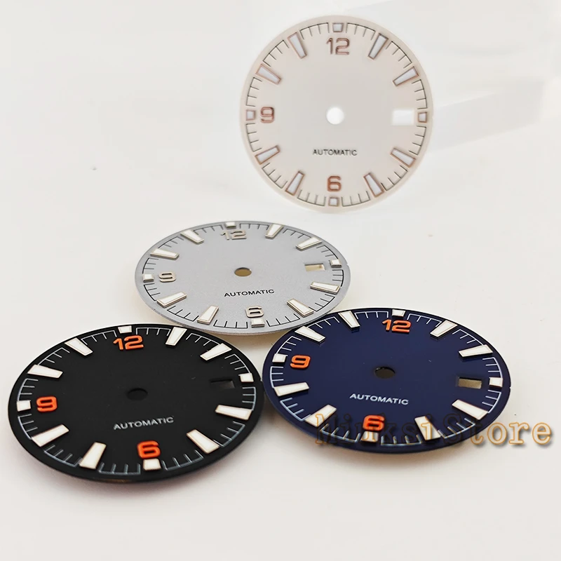 Black and White Watch Dial with Green Luminous Markers, 31mm