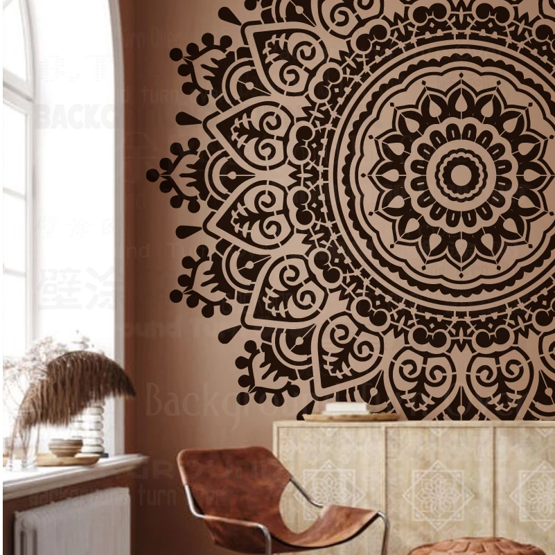 Estêncil de Parede para Pintura Decoração Gesso Modelo Decorativo para Pintar Putty Mandala Gigante Grande Redonda Enorme S443 150cm 230cm