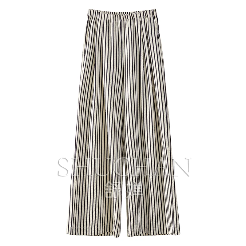 

Striped 2024 new streetwear women trousers women COTTON POLYESTER Viscose wide leg pants women pantalones mujer