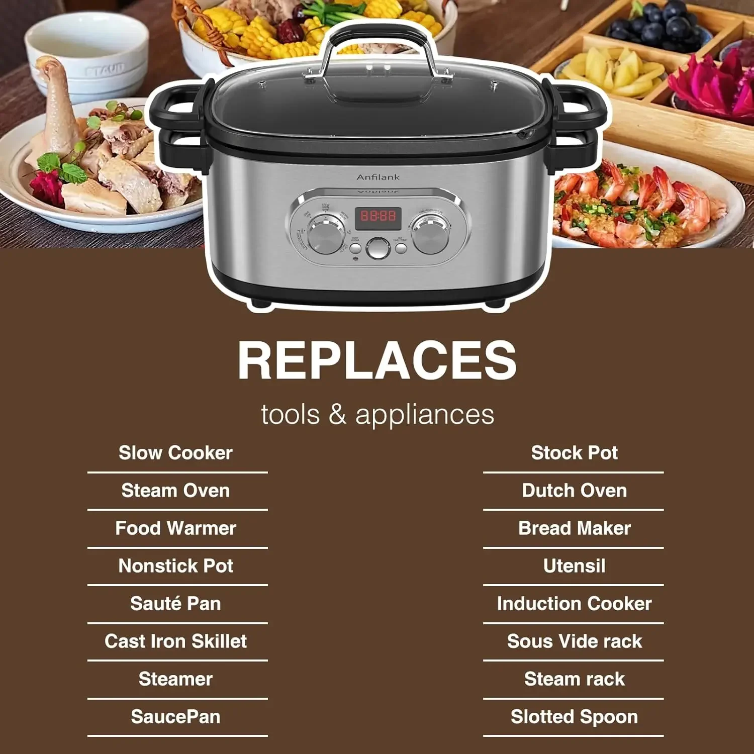 Programmable Slow Cooker with Timer, 6.8 Quart Crock Pot, Presets to Sous Vide, Bake, Sauté, Cook Rice& More, Nonstick Dishwashe 4
