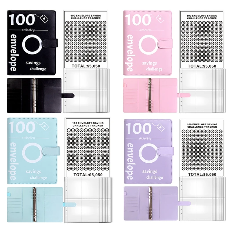 

100 Envelopes Saving Money Challenge Binder, A5 Savings Binder With Cash Envelopes For Planning And Saving About 23.4 X 17.5Cm
