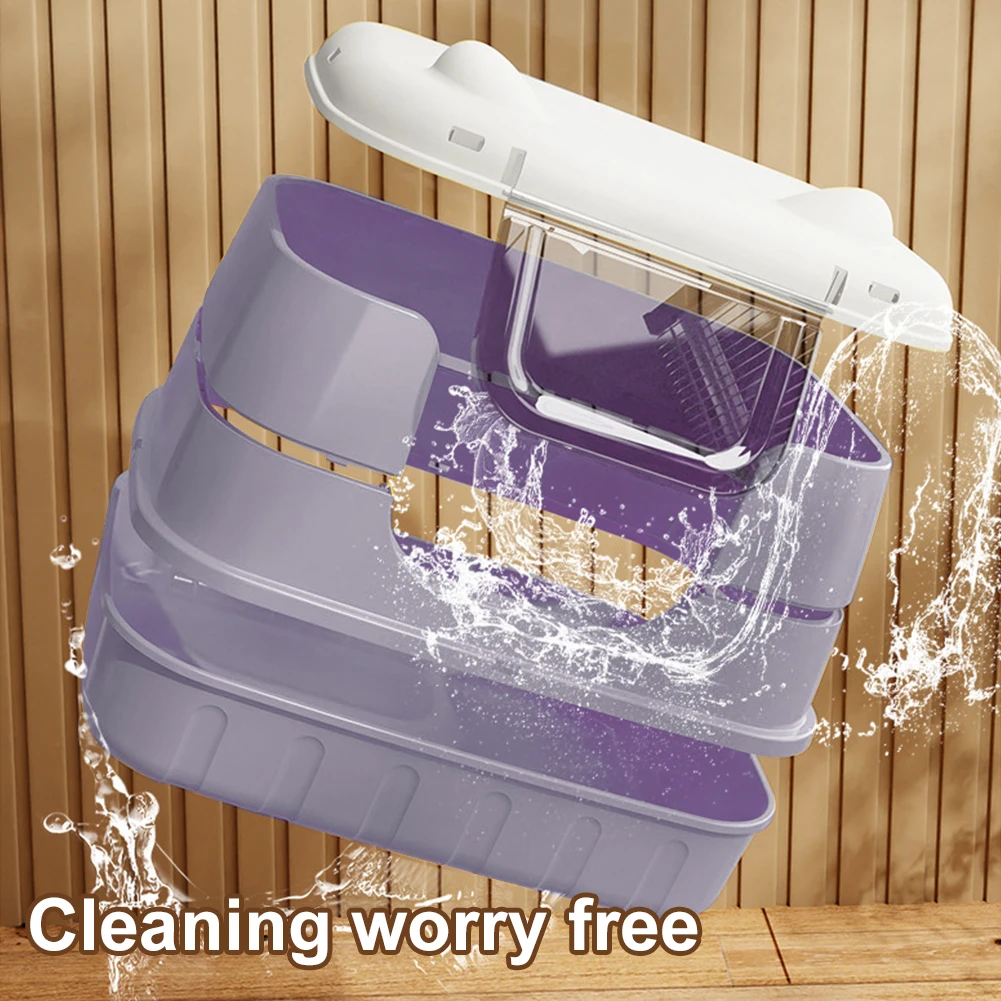Large Cat Litter Box Enclosed Cat Bedpans Anti Splashing Cat Litter Pan with Handle Litter Tray for Larger Cat Breeds 3
