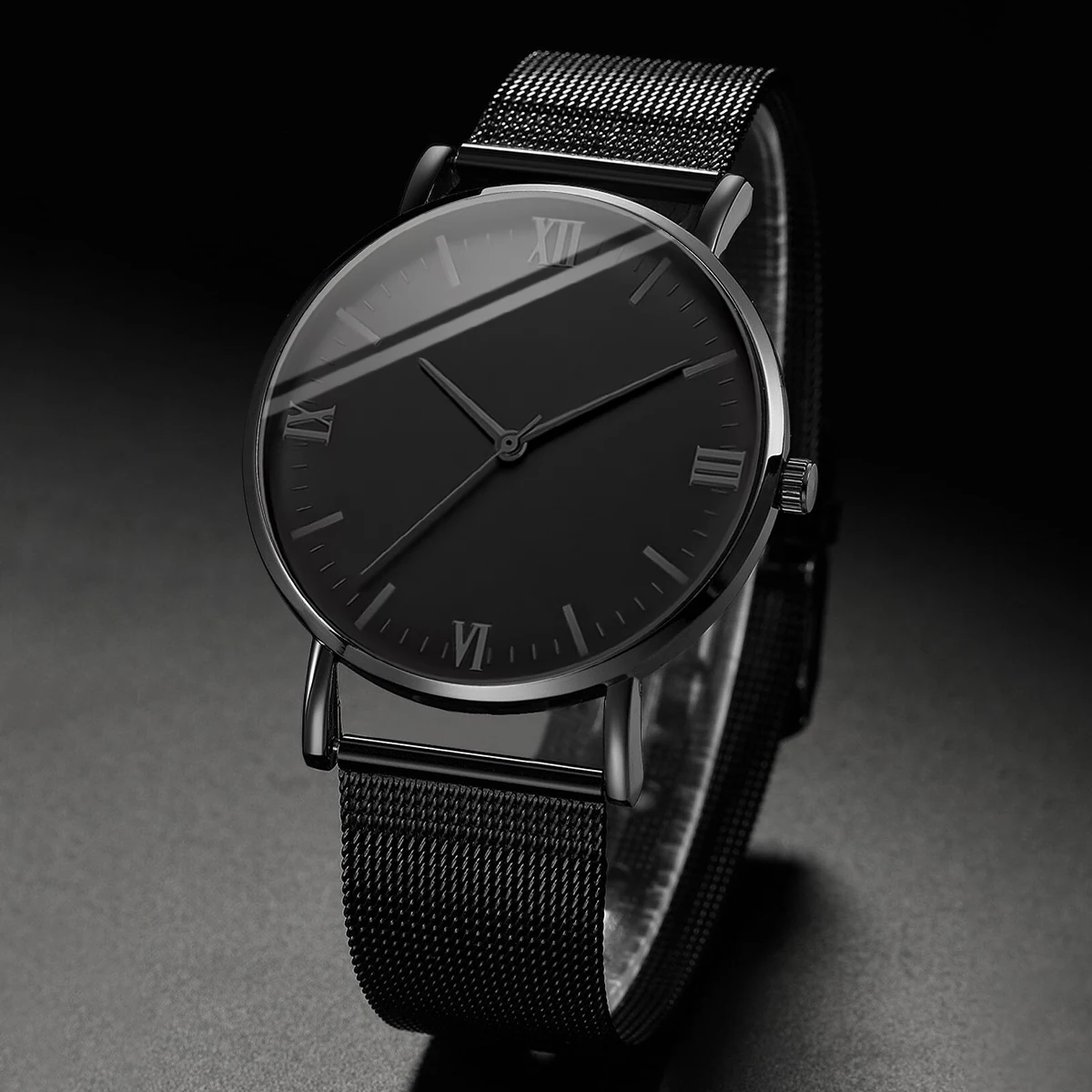 Fashion Men Mesh Band Quartz Watch with Beads Bracelet Black 5