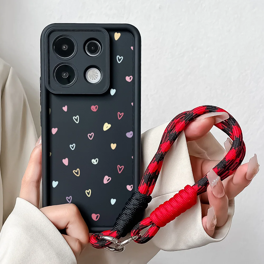 Colorful Love Heart Wrist Chain Lanyard Phone Case