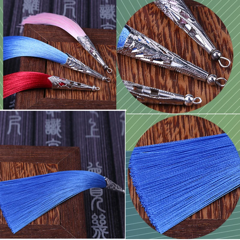 5/10pcs Silk Tassel Earrings pendant Charms Crafts Silver Caps Tassels Brush For DIY Jewelry Making Accessories 14CM 28 colors tassel fringe tassel trim mini tassels silky floss tassels leather tassels fluorescent tassels tassel accessories tassel decoration