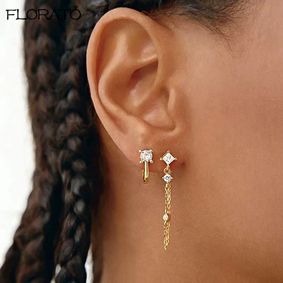 Sterling Silver Plated Tassel Dangle Drop Stud Earrings With Chain Detail - Gift Ready