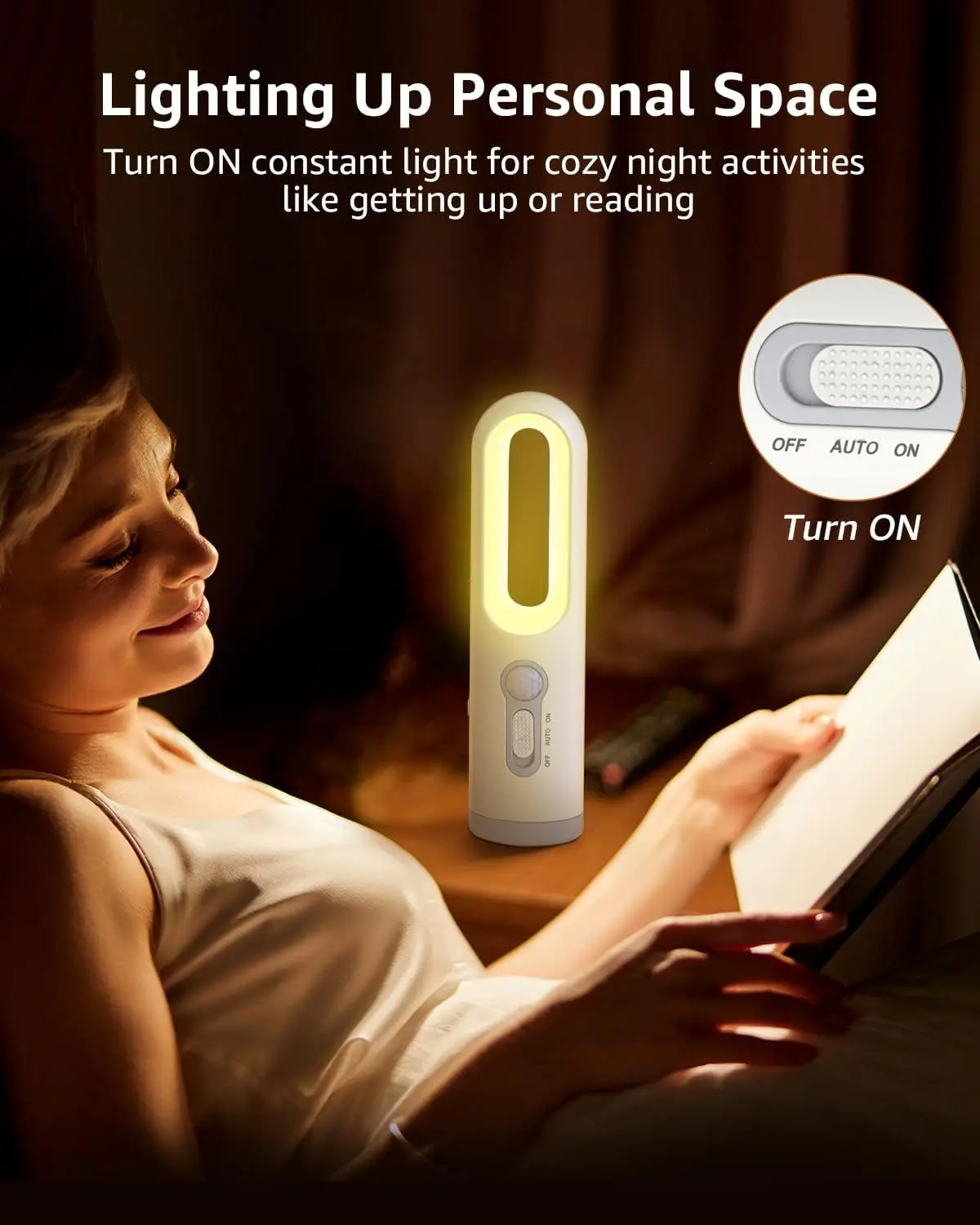 LED Motion Sensor Night Light 2 in 1 Portable Flashlight with Dusk to Dawn Sensor for Bedroom, Bathroom, Reading, Camping 4