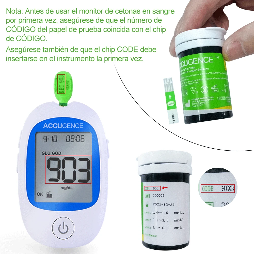 Kit medidor de cetonas en sangre KetoBM para pruebas de dieta cetogénica,  kit completo de prueba de cetonas con monitor de cetonas, tiras  cetogénicas, dispositivo de punción y lancetas, forma fácil y