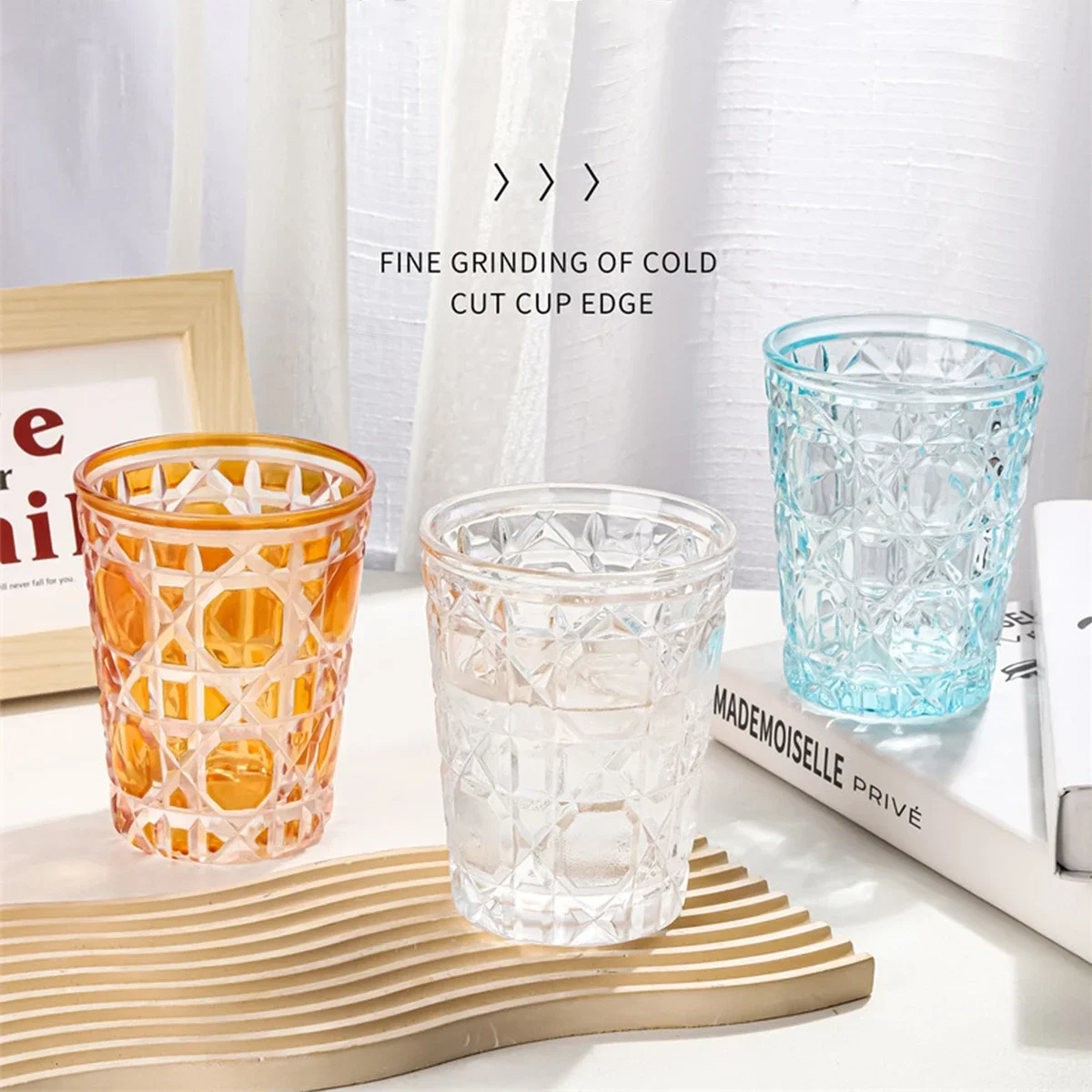 Description Picture 3 of item1pc 320ml Crystal Whisky Glass Cup Plaid Handmade Engraving Colorful Brandy Wine Glass Spirit Glass Tumbler