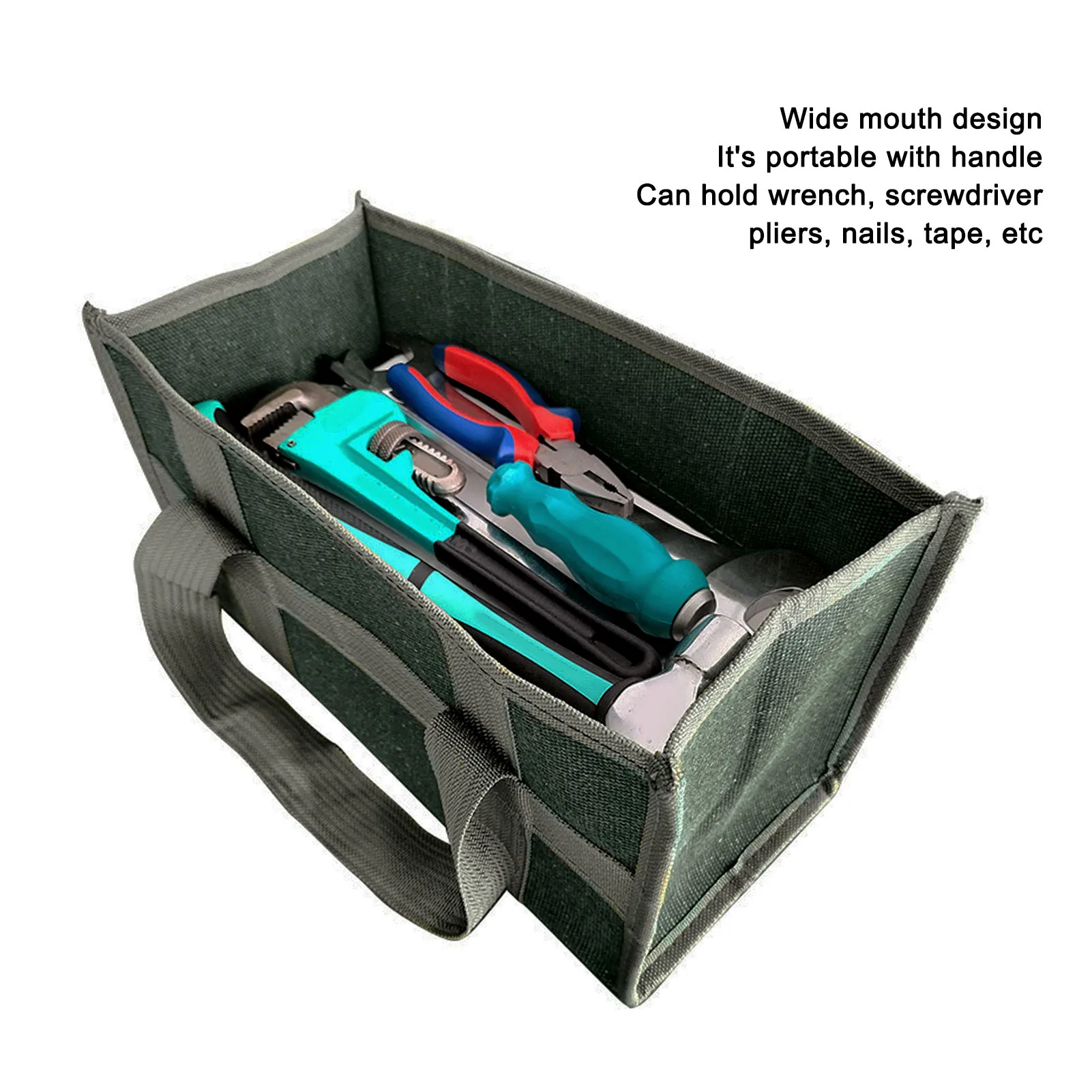 Tool Storage Bag Wide Mouth Tool Bag OD Green  Large Capacity Wear Resistant Waterproof Tool Storage Bag for Electrician