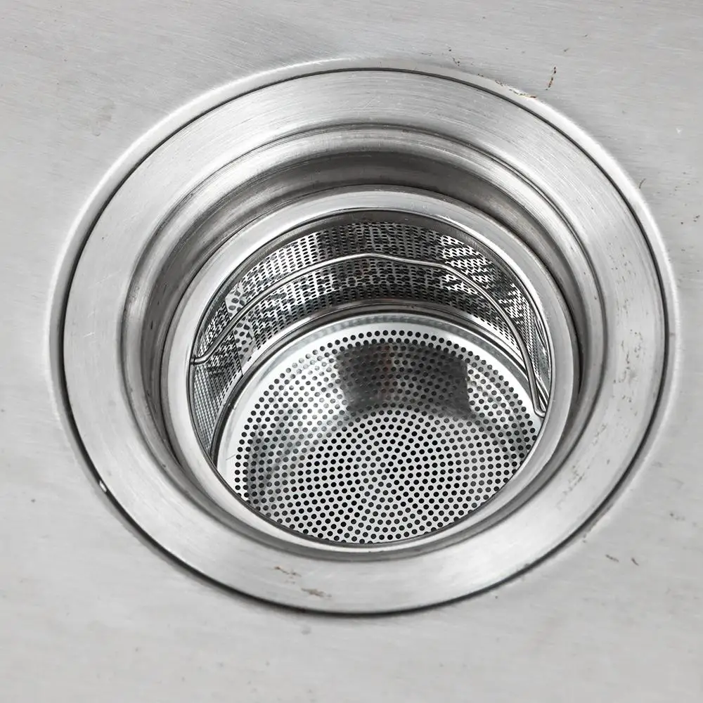 Sink Stainless Steel Strainer Stopper Kitchen Bathroom Floor Drain Hair Filter Basket Anti-Blocking