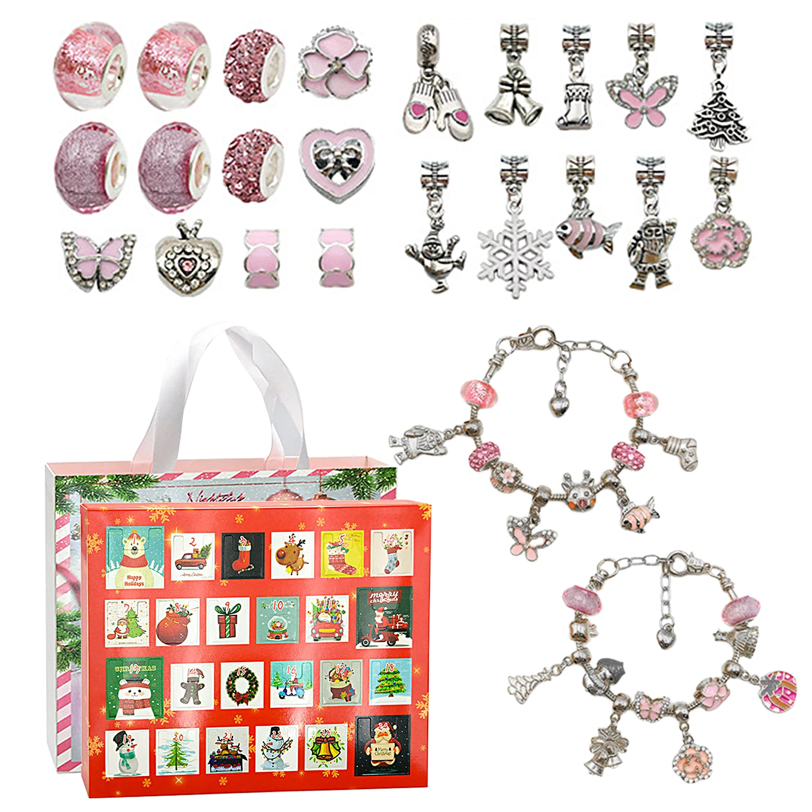 Christmas Countdown Calendar Christmas Advent Calendar 24 Day Countdown Calendar Advent Surprise Blind Box Set Christmas Bracelet Set DIY Creative Ornaments Christmas girl Gifts
