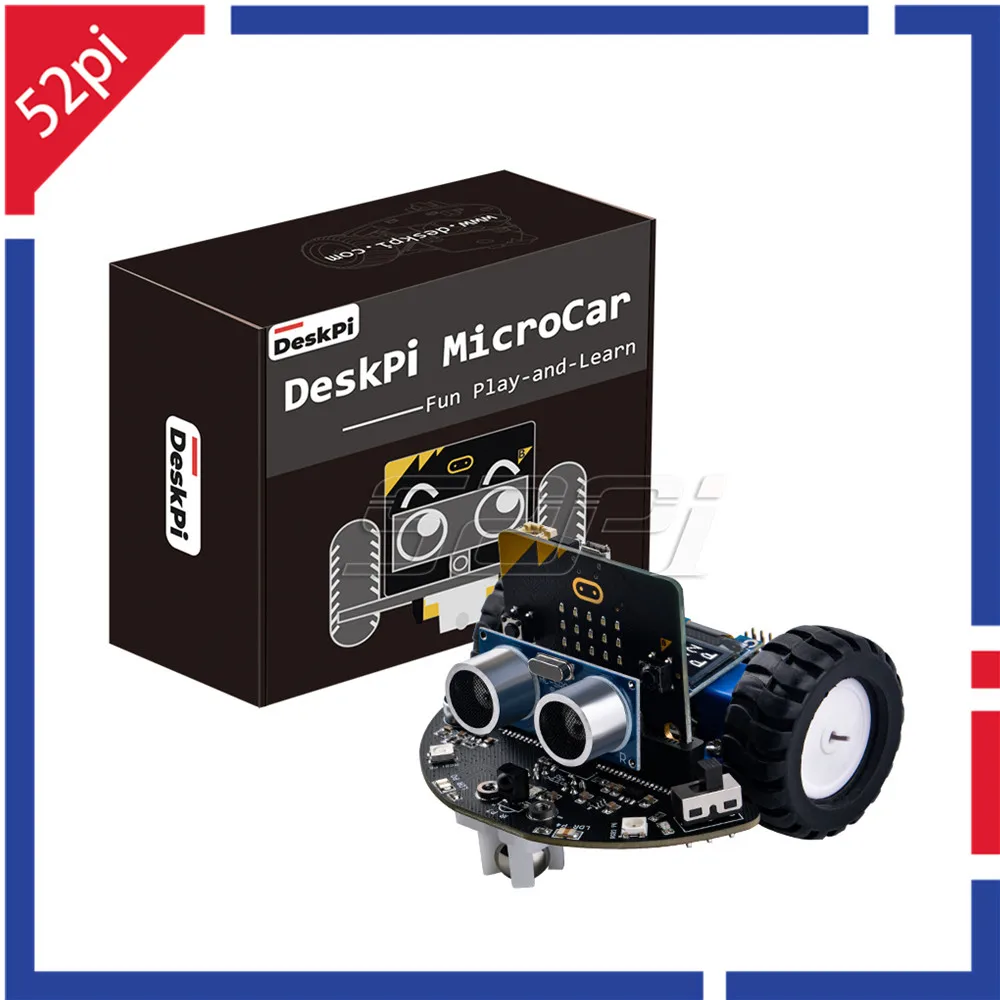 52Pi Deskpi Microcar Auto Intelligente Per Microbit 0.96 "Sensori Display Oled Telecomando Di Programmazione Precablato Ad Ultrasuoni