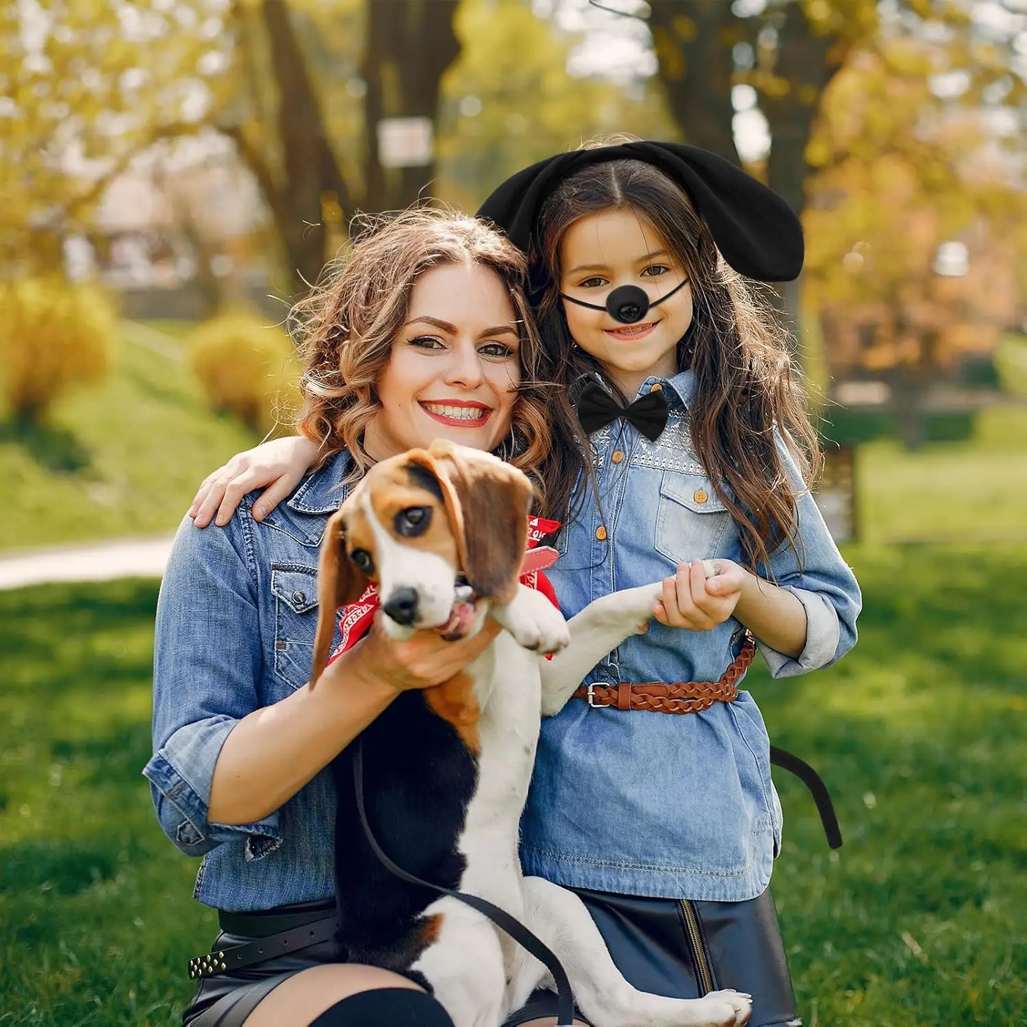 4PCS Dog Costume Set Puppy Animal Black Dog Ears Headband Tail Nose Bow Tie Cosplay Costume Accessories for Adult Kid Halloween