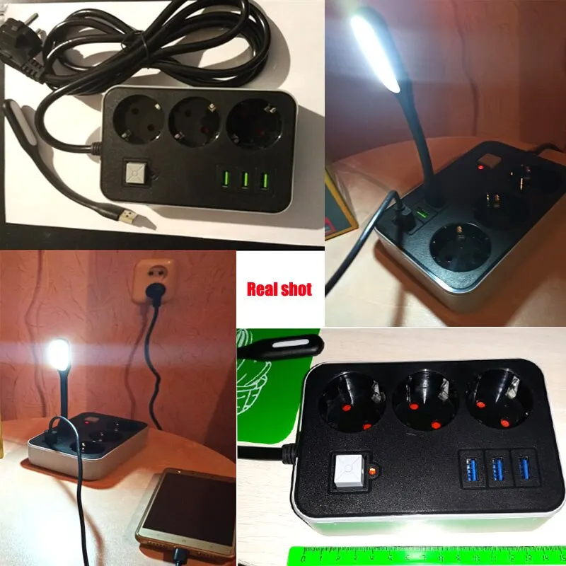 Round Power Strip USB Travel Adapter Socket Power Plug Eu 2M 3M 5M Extension Cable Kitchen Household Use Universal Charger 2