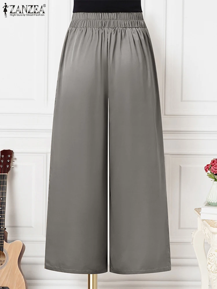 Women Elegant Wide Leg Satin Silk Formal Pants