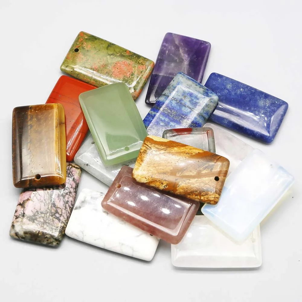 Natural Stone Square Singlehole Necklace Pendants Quality Lapis Lazuli Amethyst Charm Fashion Jewelry Accessories Wholesale 6Pcs