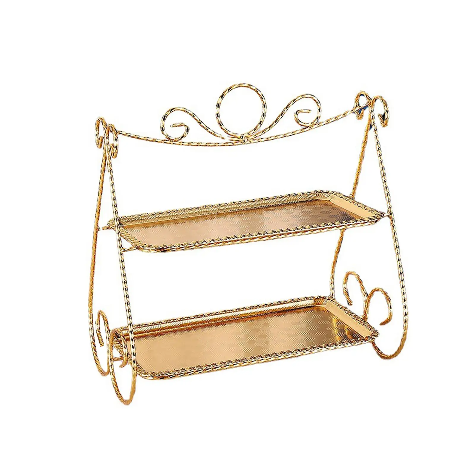 

Iron 2 Tier Serving Tray Cake Stand Holder Rack European Retro Style Dessert Serving Platter for Banquet Restaurant Celebration