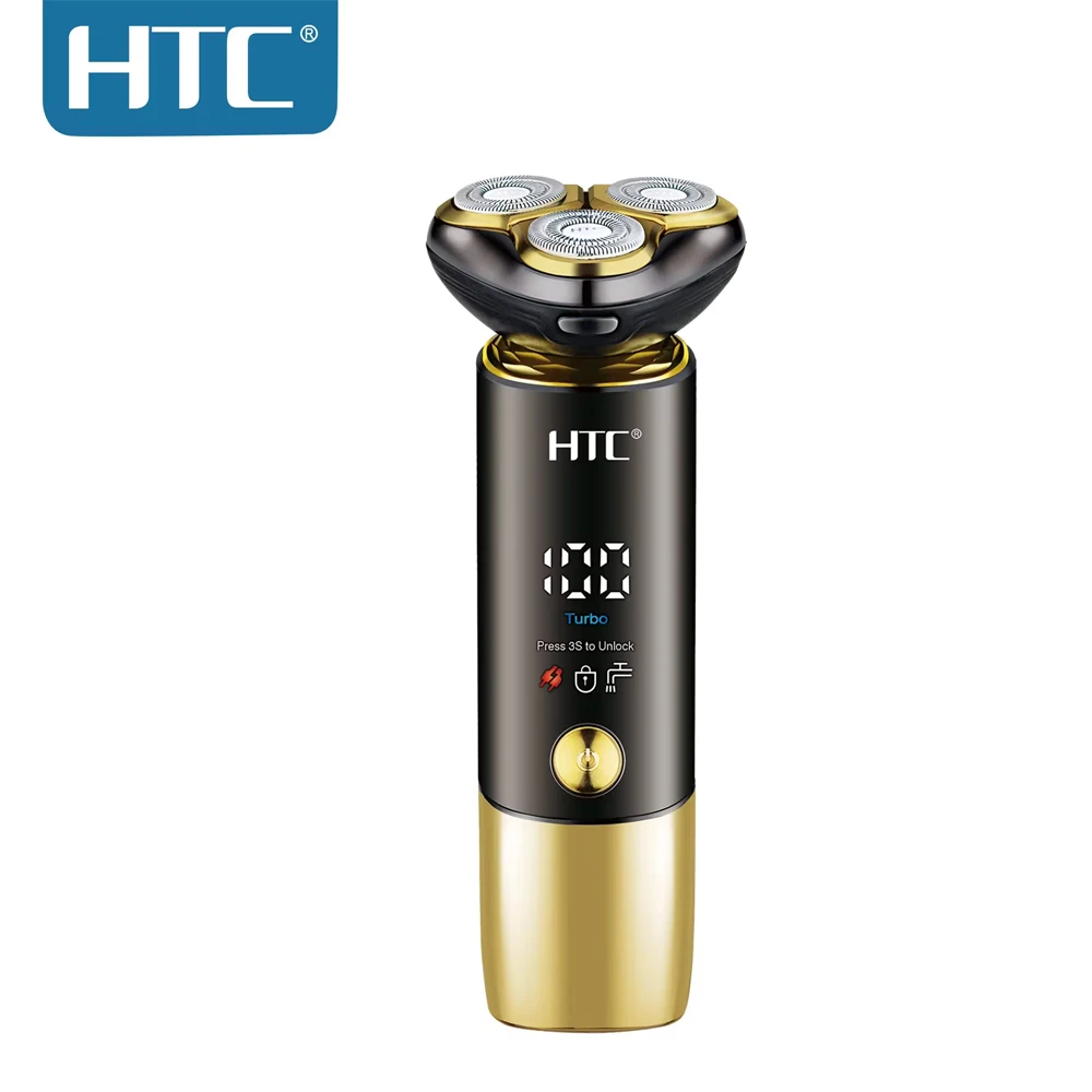 HTC GT-699 IPX6 세척 가능 LED 남성용 수염 면도기, 귀 및 코 헤어 트리머 페이스 브러시, 여행용 잠금 장치 포함, 4 in 1