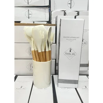 12 قطعة الغذاء الصف سيليكون تجهيزات المطابخ المطبخ أواني تيرنر ملعقة قياس ملعقة العملي أداة الطبخ أدوات المطبخ مجموعة - Image 2