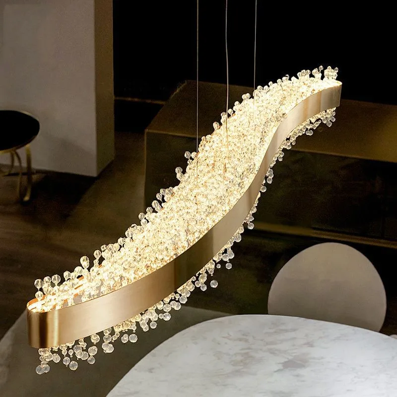 

Modern Crystal Chandelier Lighting Living Room Designer Luxury Pendant Lights for Kitchen Island Rectangular Led Hanging Lamp