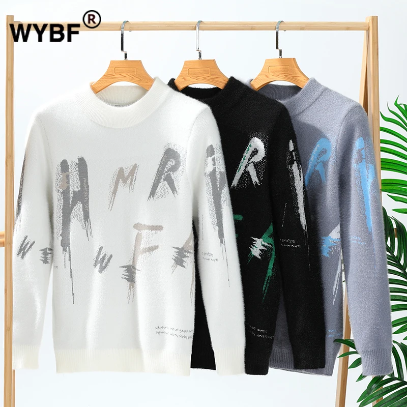 

Men's Winter Knitted Sweater Pullover Print Korean Fashion Clothes Knitwears Clothing Teenage Round Neck Printing Trend