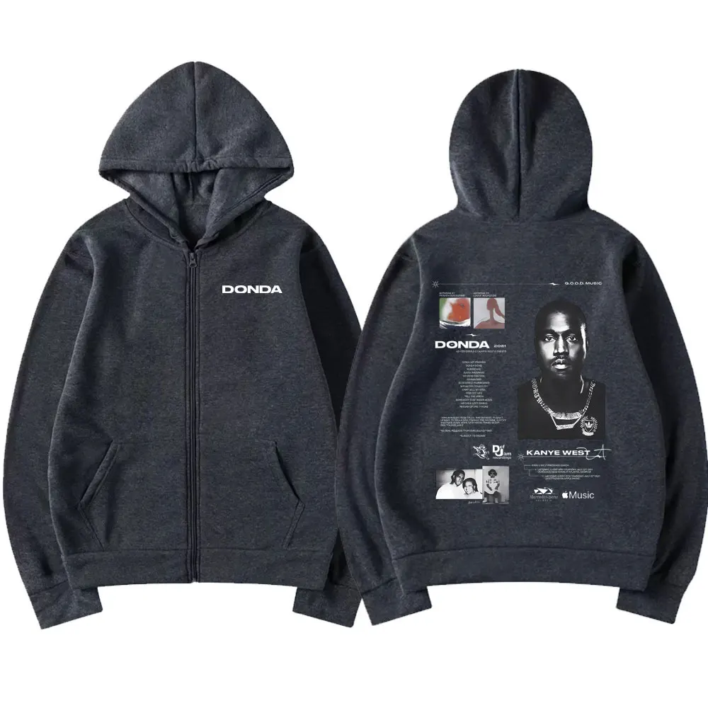 Rapper Kanye West Donda Album Graphic Zipper Hoodie Men Women Fashion Vintage Zip Up Hoodies Male Hip Hop Sweatshirt Streetwear