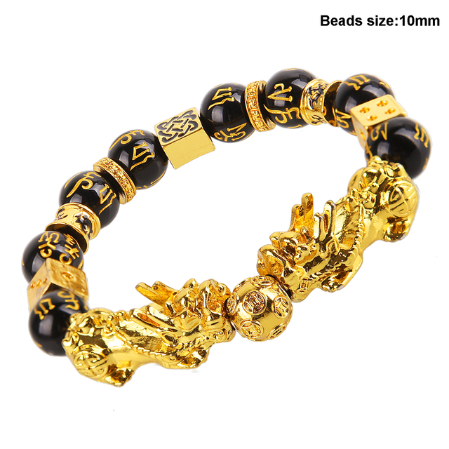 Natural Stone Bracelet Men Women Chinese Feng Shui Pi Xiu Obsidian Wristband Gold Wealth and Good Luck  Women Bracelets