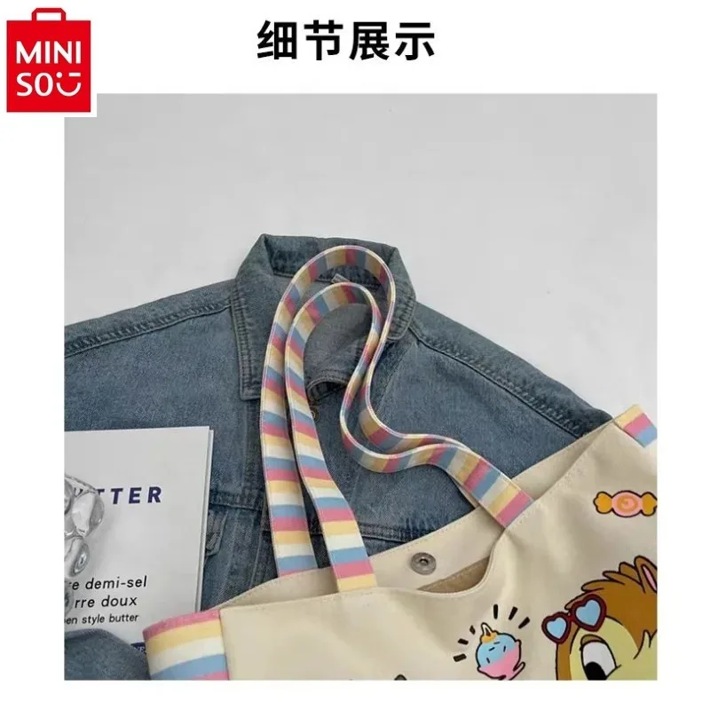 MINISO Disney Carton Chichitti Fashion Canvas Printed Cute Shoulder Bag Women's Large Capacity Multi functional Storage Tote Bag