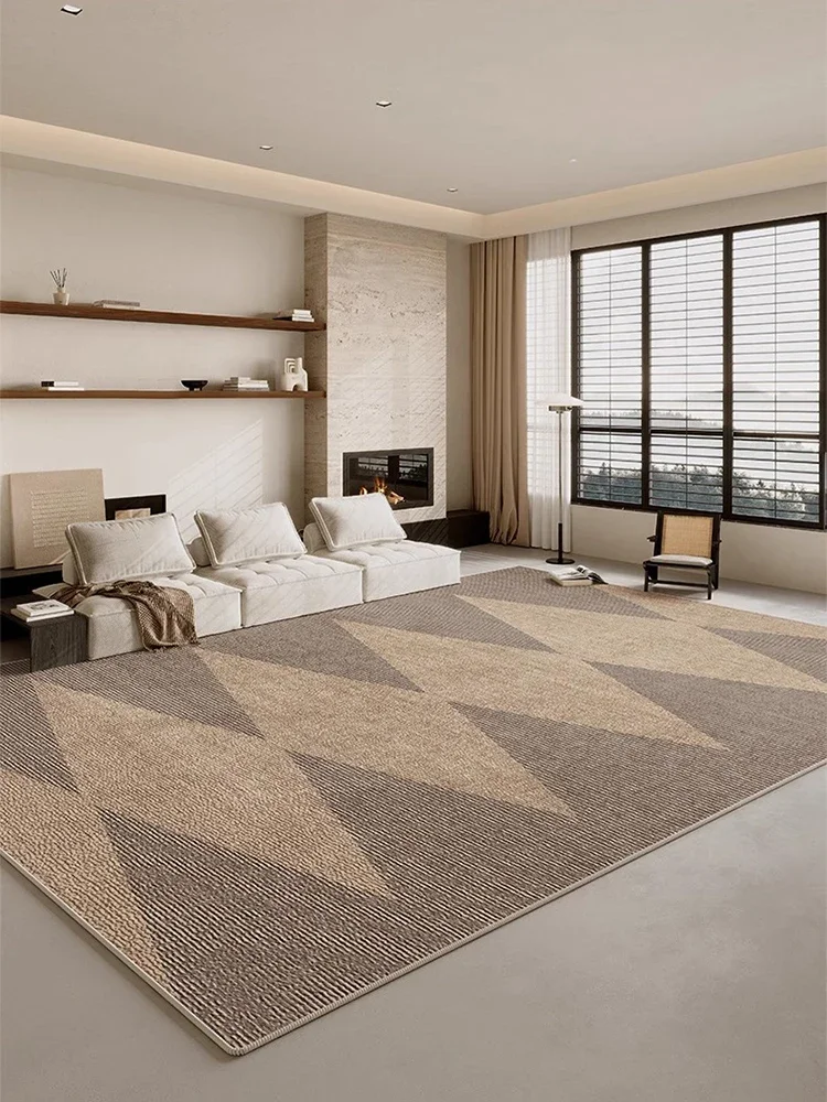 Wabi-sabi Style Living Room Carpet Beige Checkered Decorative Carpets Non-Slip Easy Care Bedroom Rug Light Luxury High-End Rugs 3