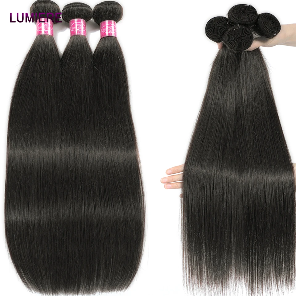 Lumiere Cheap Virgin 30 40Inch Bone Straight Bundle Human Hair 100% Brazilian Raw Virgin Hair Deep Curly Hair 3 4 Hair Extension