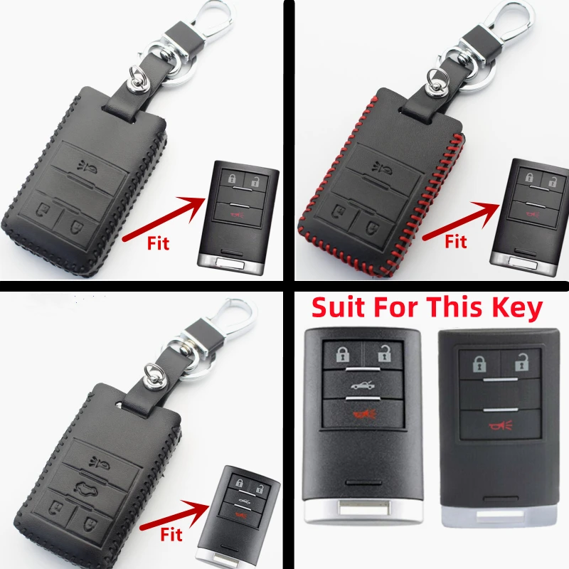 

FLYBETTER Genuine Leather Key Case 4Button Keyless Entry Smart Key Cover For Chevrolet Malibu Corvette Captiva