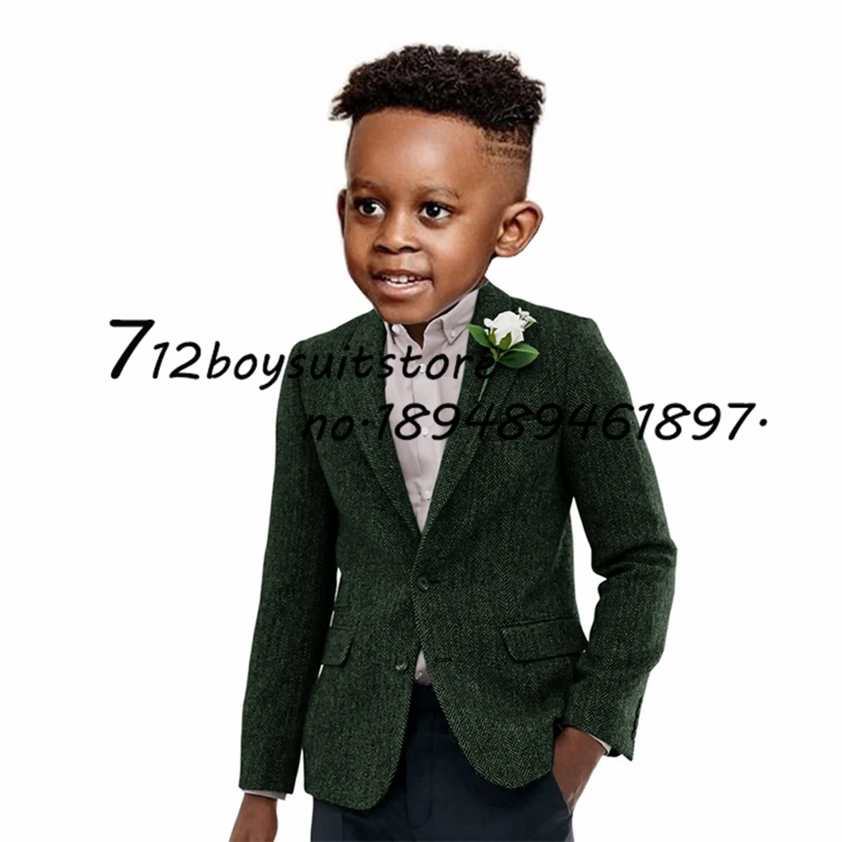 

Boys Suit Wedding Tuxedo Jacket Vintage Herringbone Coat for Kids Wool Winter Warm Lapel Blazer Child