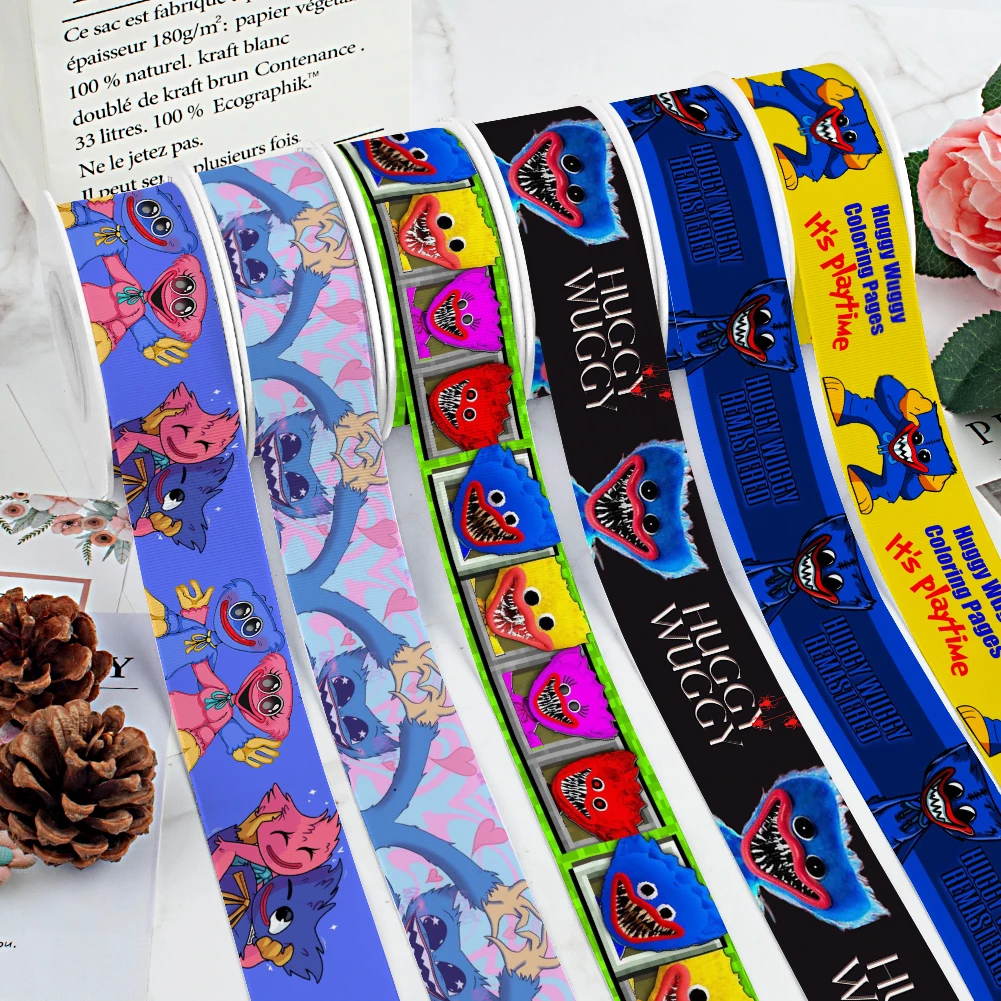 

Атласная лента в рубчик с принтом в виде мультяшных игр для упаковки подарков, бант для волос, высота 50 ярдов