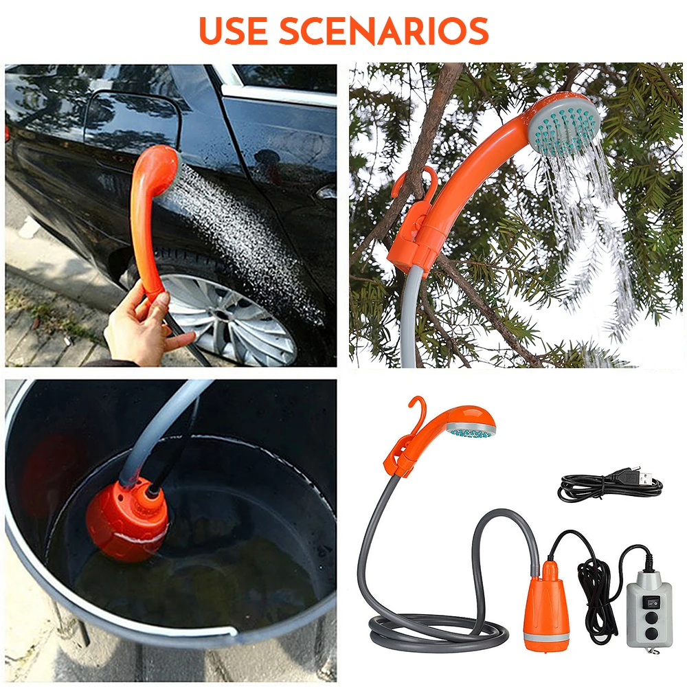 Portable Camping Shower Handheld Rechargeable Outdoor Showerhead Camp Shower  Pump 4.9ft for Pet Cleaning Beach Washing Hiking Traveling Wholesale