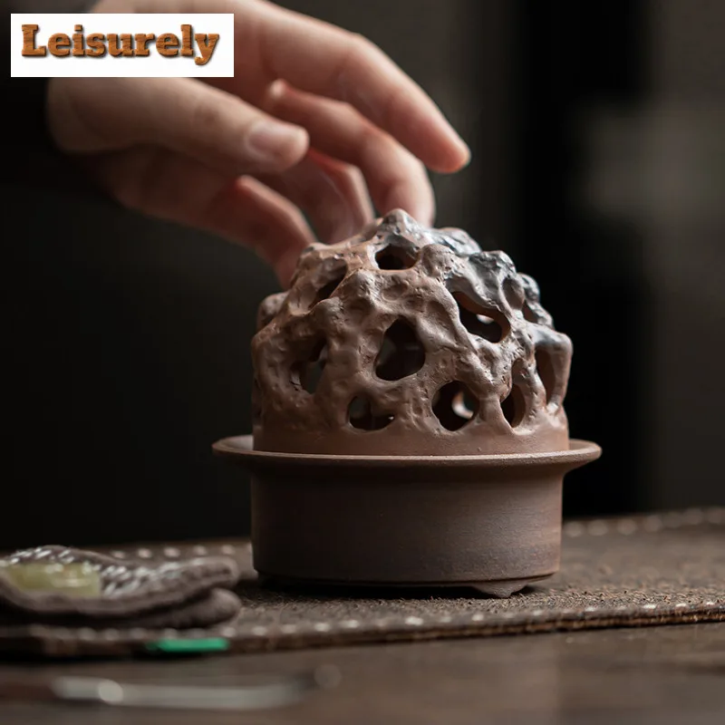 Old Rock Mud Coral Stone Incense Burner Zen Hollow Ceramic Aromatherapy Insertion Seat Burner Holder Tea Ceremony Accessories