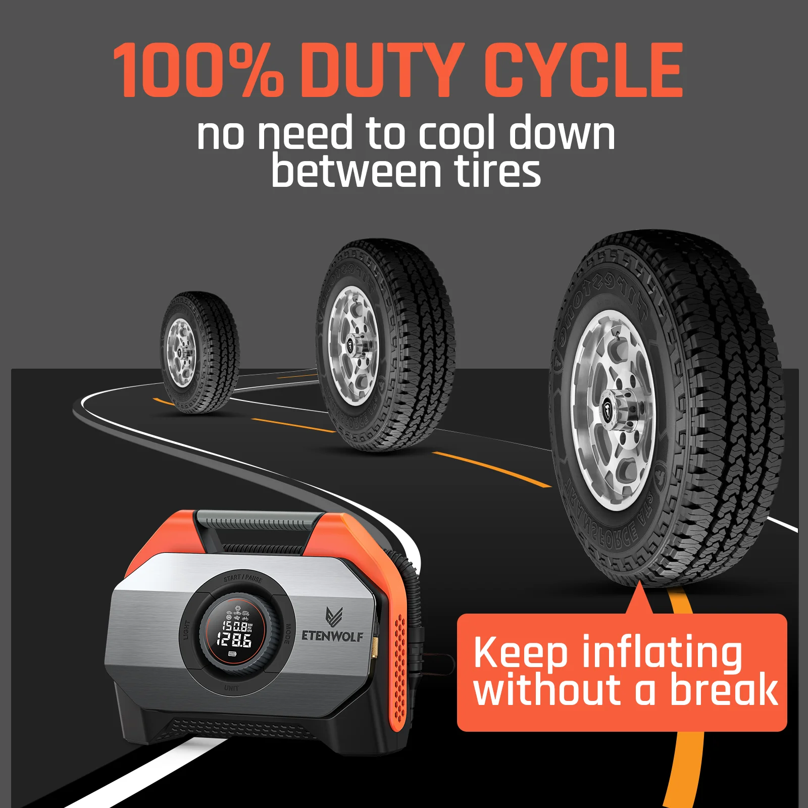 ETENWOLF VORTEX S6 Portable Air Compressor Duty Cycle & Dual Cylinder 19200 mAh Car Tire Inflator Bicycle pump Air pump air pump electric tire inflator air compressor pump air compressor tire inflator inflatable pump tire inflator gun
