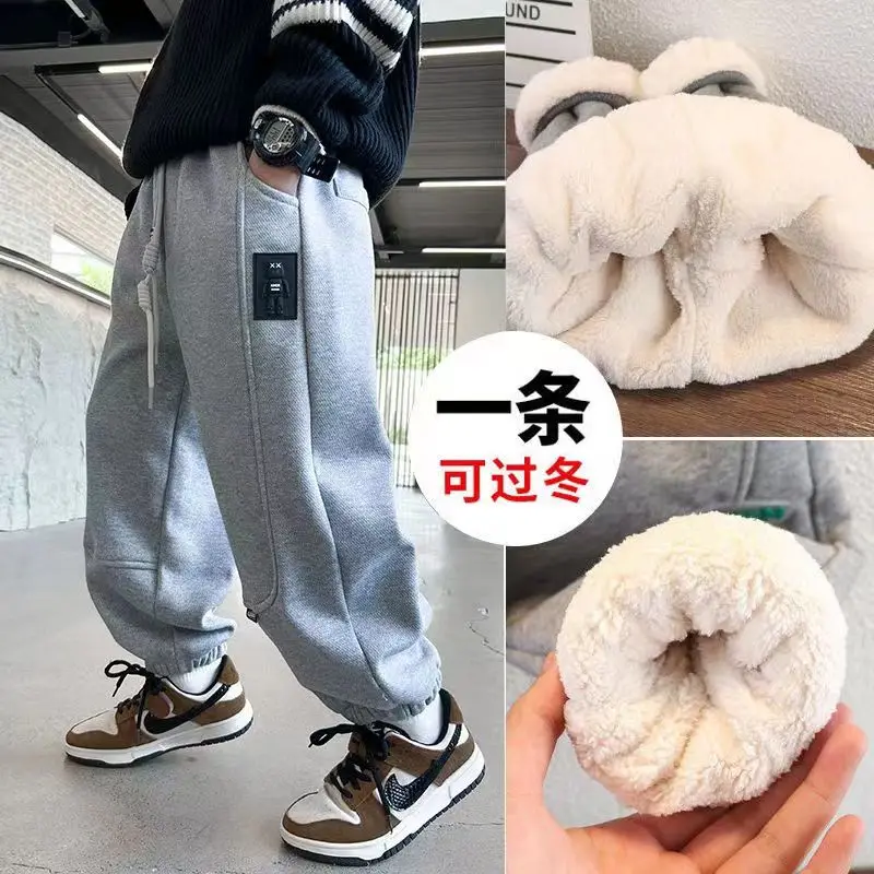

Winter Kid Thick Fleece Trousers Autumn 4-14Y Children Straight Warm Sports Pant Baby Girl Elastic Waist Jogger Boy Sweatpant