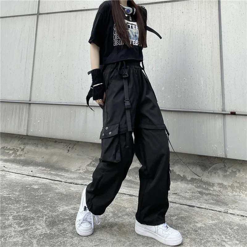 Harajuku Zipper Trouser Casual High Waist Summer Loose Gothic Clothes Black Streetwear Hip Hop Joggers Cargo Women Pants nike pants