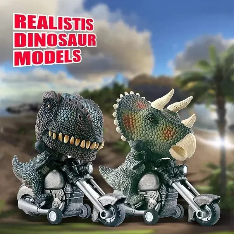 Childrens Dinosaur Model Toys Pull Back Inertia Car Motorcycle Simulation Locomotive