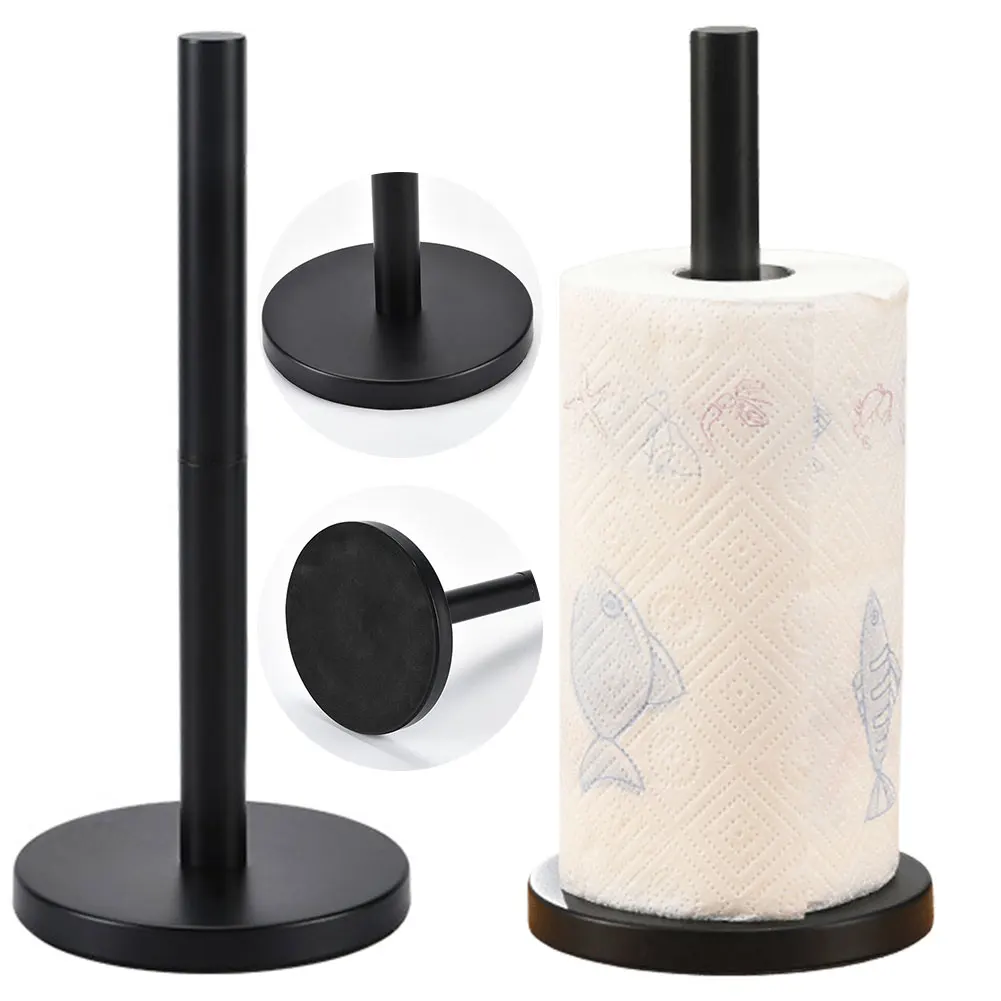 Stainless Steel Paper Towel Holder with Weighted Base Free Standing Paper Roll Holder One Hand Tear Paper Towel Roll Holder