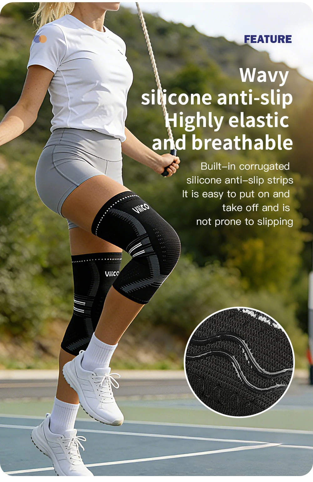 1 Stück Kniebandage Kompressions-Knieunterstützung Stoßfeste Knieschoner Kniemanschette für Laufen Arthritis Gelenkschmerzen Linderung Männer Frauen – Detail 4