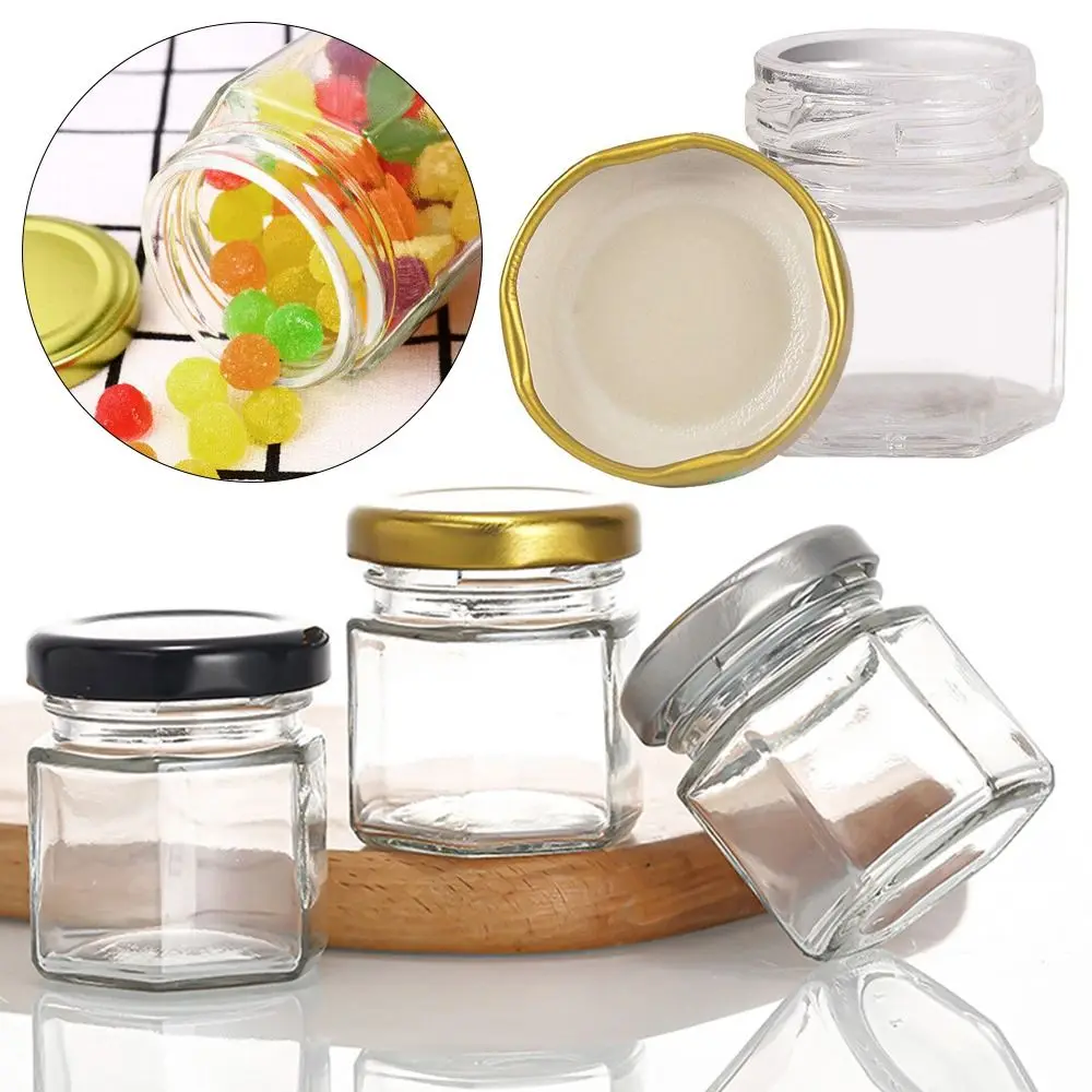 45ml Glass Jar with Lid Mini Honey Bottle Hexagonal Glass Jar Candy Bottle Portable Split Wedding Party Supplies