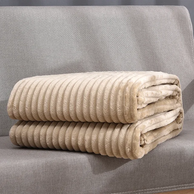 Striped Flannel Blankets For Beds Solid Pink Blue Color Soft Warm Mink Throw Sofa Cover Bedspread Beach Airplane Travel Blankets 4