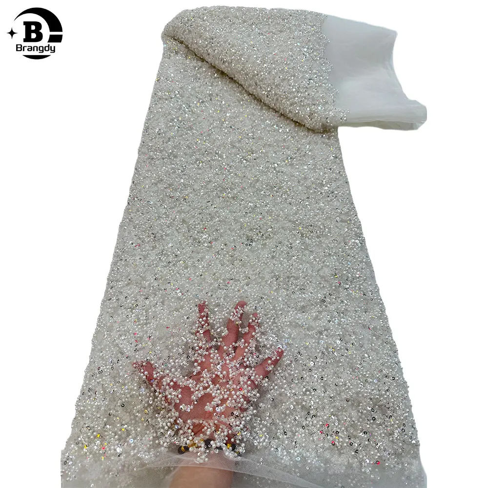 

Роскошная африканская кружевная ткань с блестками 2024, 5 ярдов, вышивка в Дубае, 3D бусины, тюль, кружевная ткань, нигерийская Ткань для шитья одежды